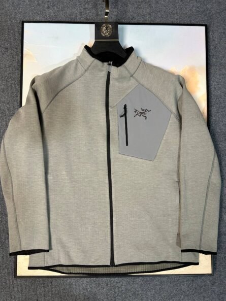 Arc'teryxa full-zip plaid fleece stand-up jacket Handmade ponte stitching Simple and easy to match stand-up jacket - 图片 3