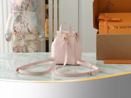 Pink Full Leather Embossed Shoulder Bag COUSSIN BACKPACK Mini Handbag - 图片 3