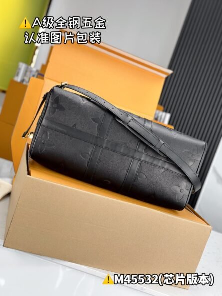 KEEPALL BANDOULIÈRE 45 TRAVEL BAG, BLACK, LARGE EMBOSSED - 图片 4