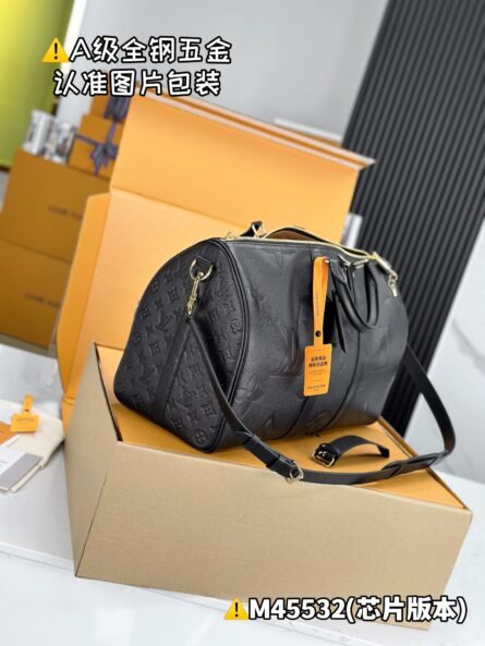 KEEPALL BANDOULIÈRE 45 TRAVEL BAG, BLACK, LARGE EMBOSSED - 图片 7