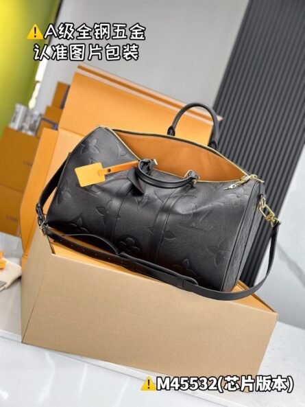 KEEPALL BANDOULIÈRE 45 TRAVEL BAG, BLACK, LARGE EMBOSSED - 图片 8