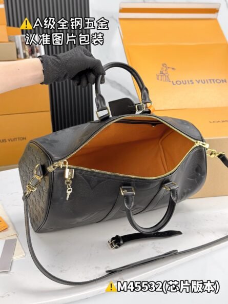 KEEPALL BANDOULIÈRE 45 TRAVEL BAG, BLACK, LARGE EMBOSSED - 图片 9