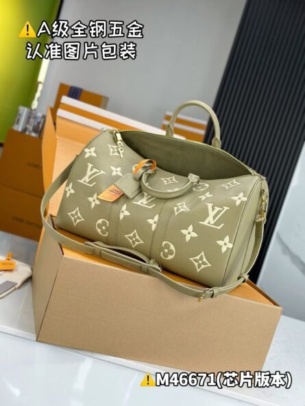 Keepall Bandoulière 45 Travel Bag with Green Silk Screen Print - 图片 8
