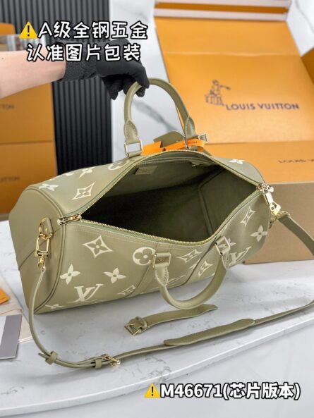 Keepall Bandoulière 45 Travel Bag with Green Silk Screen Print - 图片 9