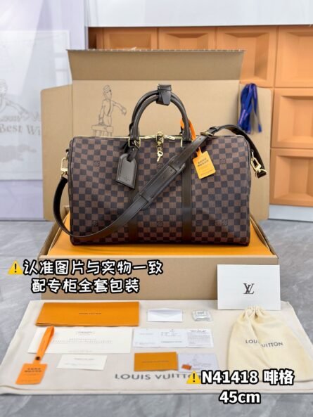 KEEPALL BANDOULIÈRE 45 TRAVEL BAG in brown check - 图片 3