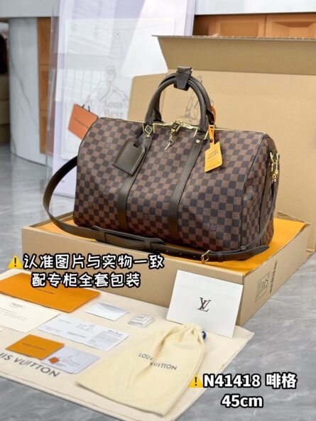 KEEPALL BANDOULIÈRE 45 TRAVEL BAG in brown check - 图片 5