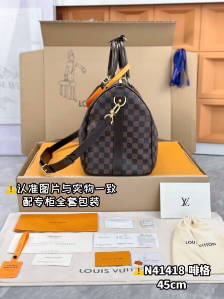 KEEPALL BANDOULIÈRE 45 TRAVEL BAG in brown check - 图片 6