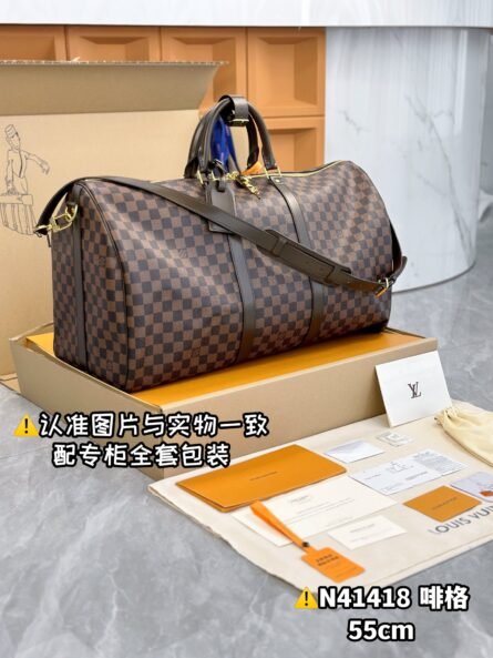 Brown Check Large KEEPALL BANDOULIÈRE 55 Travel Bag - 图片 4