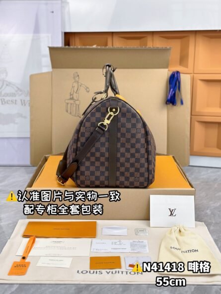 Brown Check Large KEEPALL BANDOULIÈRE 55 Travel Bag - 图片 5