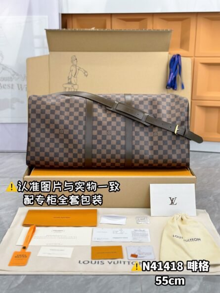 Brown Check Large KEEPALL BANDOULIÈRE 55 Travel Bag - 图片 6