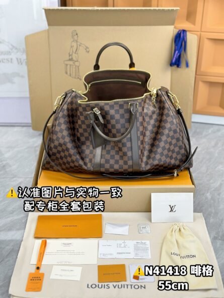 Brown Check Large KEEPALL BANDOULIÈRE 55 Travel Bag - 图片 7