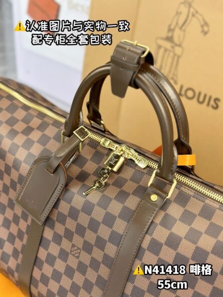 Brown Check Large KEEPALL BANDOULIÈRE 55 Travel Bag - 图片 8