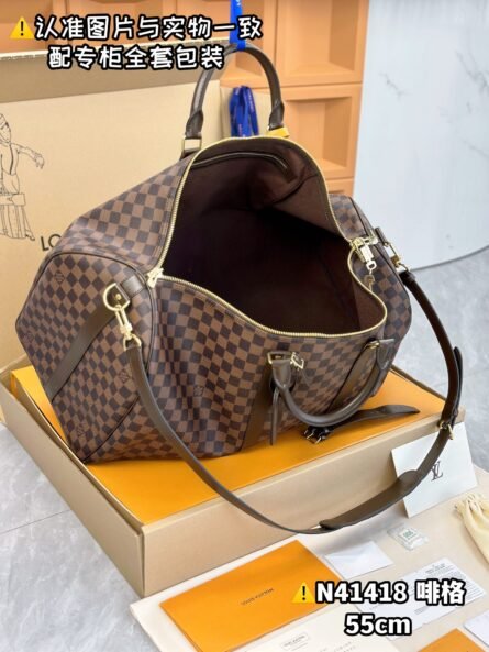 Brown Check Large KEEPALL BANDOULIÈRE 55 Travel Bag - 图片 9