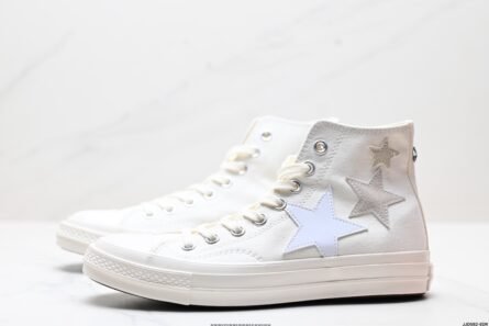 Converse1970s Moonfall Star Ocean Black White Leather Stereo Star Patch High Top Boardshorts Men's Women's Shoes White - 图片 3