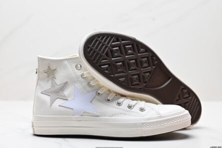 Converse1970s Moonfall Star Ocean Black White Leather Stereo Star Patch High Top Boardshorts Men's Women's Shoes White - 图片 4