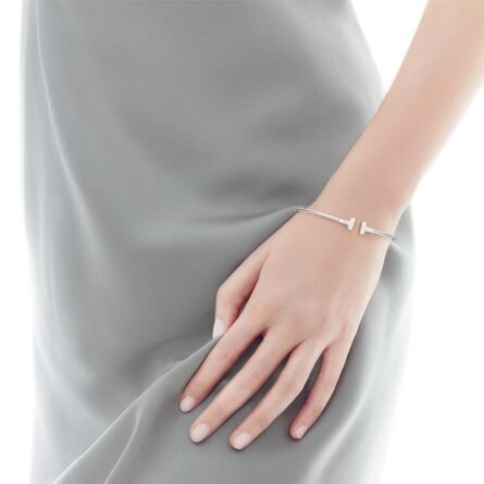Tiffany Double T Opening Diamond Free White Gold Bracelet - 图片 3