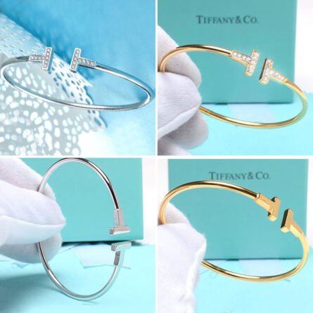 Tiffany Double T Opening Diamond Free White Gold Bracelet - 图片 4