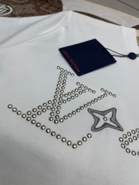 Louis Vuitton25ss beadwork handmade bead embroidery letters round neck short sleeve T-shirt - 图片 4