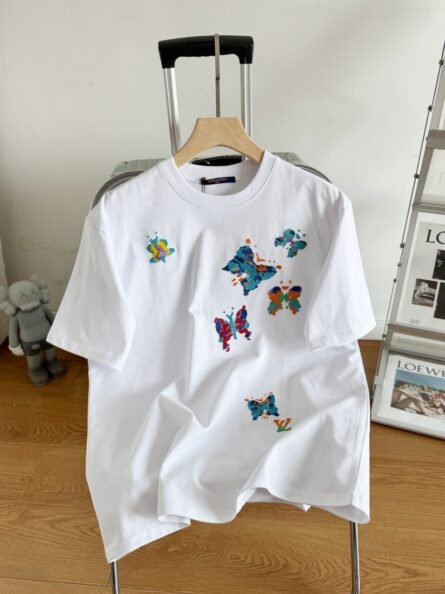Louis Vuitton 1V 25SS Butterfly Embroidered Short Sleeve T-Shirt Couple's Style - 图片 3